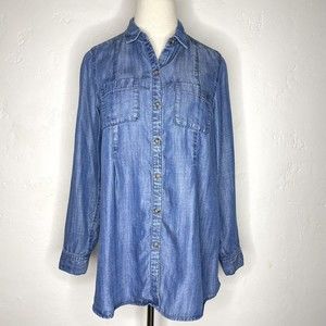 J Jill Denim womens XS blue chambray long sleeve button up top blouse